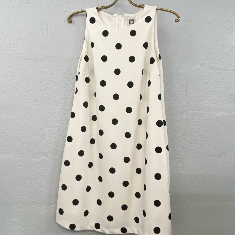 Anne Klein white knit with black dots dress size 4